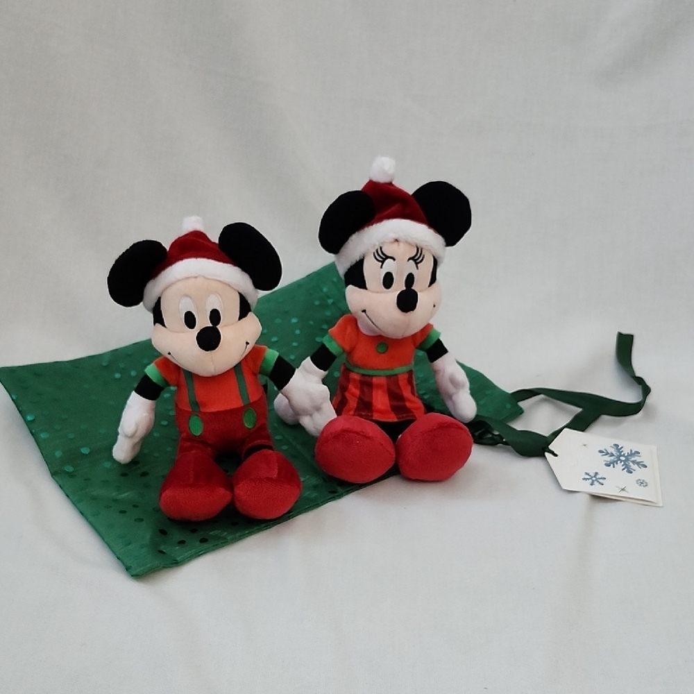Disney Festive Mickey and Minnie Plush Duo in Red and Green